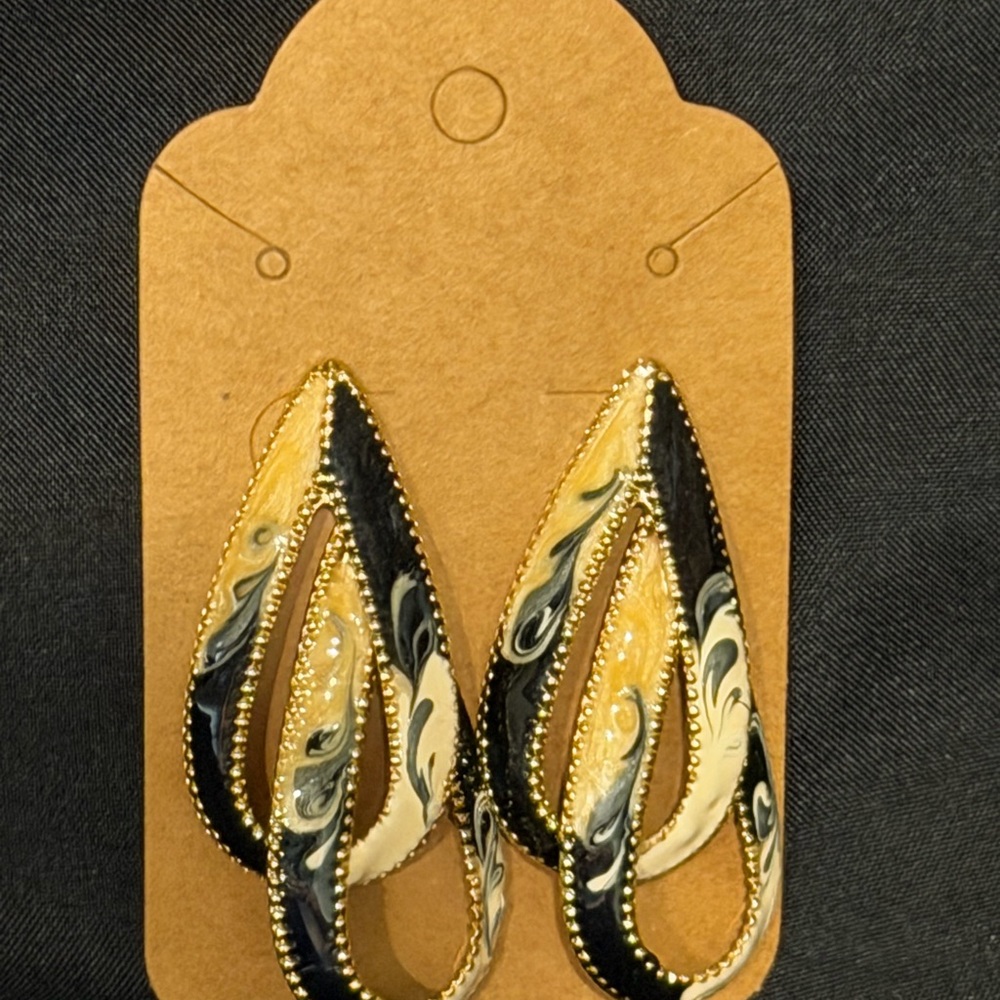Gold & Black Teardrop Swirl Earrings - Women Jewelry